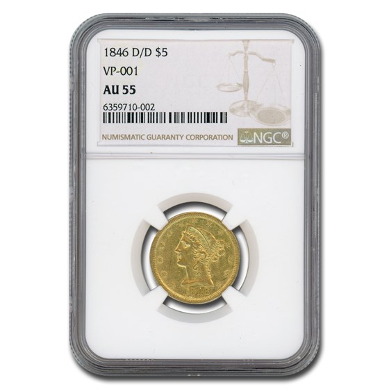 1846-D/D $5 Liberty Gold Half Eagle AU-55 NGC (VP-001)