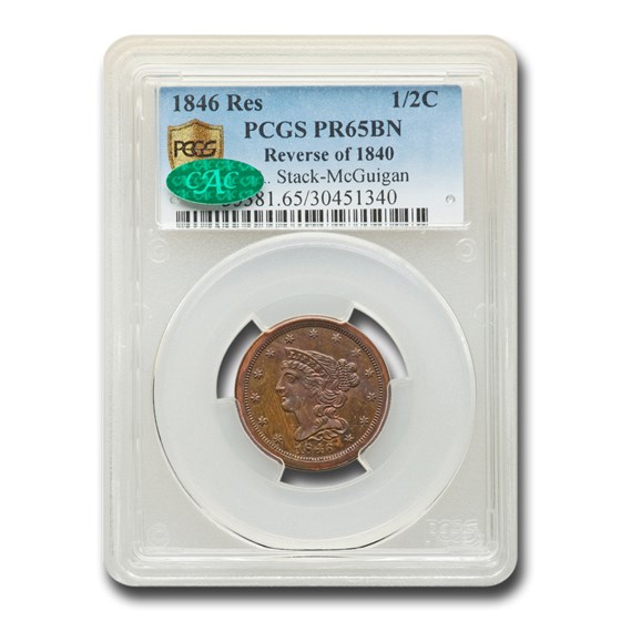 1846 Half Cent PR-65 PCGS CAC (Brown, Restrike Rev. of 1840) 1846 Half Cent PR-65 PCGS CAC (Brown, Restrike Rev. of 1840)