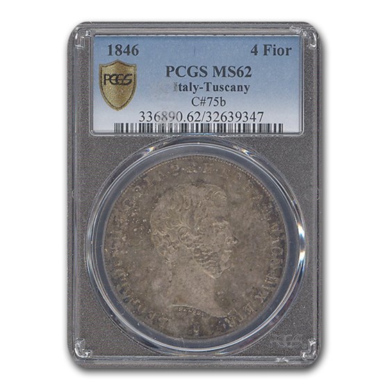 1846 Italy/Tuscany 4 Fiorini Leopold II MS-62 PCGS (C#75b) 1846 Italy/Tuscany 4 Fiorini Leopold II MS-62 PCGS (C#75b)