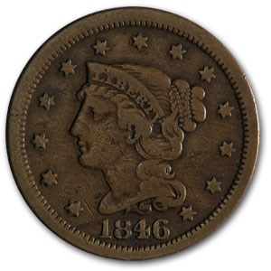 1846 Large Cent Medium Date Fine 1846 Large Cent Medium Date Fine