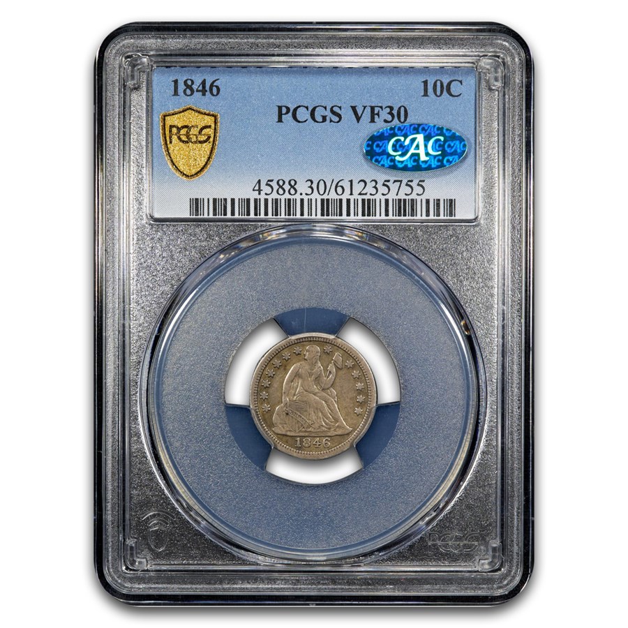 1846 Liberty Seated Dime VF-30 PCGS CAC