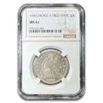 1846 Liberty Seated Half Dollar MS-61 NGC (Horizontal 6 Med Date)