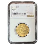 1847 $10 Liberty Gold Eagle AU-58 NGC