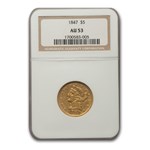 1847 $5 Liberty Gold Half Eagle AU-53 NGC