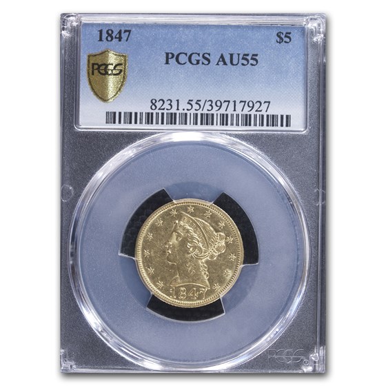 1847 $5 Liberty Gold Half Eagle AU-55 PCGS 1847 $5 Liberty Gold Half Eagle AU-55 PCGS