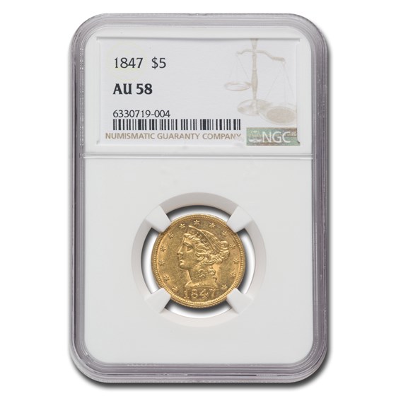 1847 $5 Liberty Gold Half Eagle AU-58 NGC