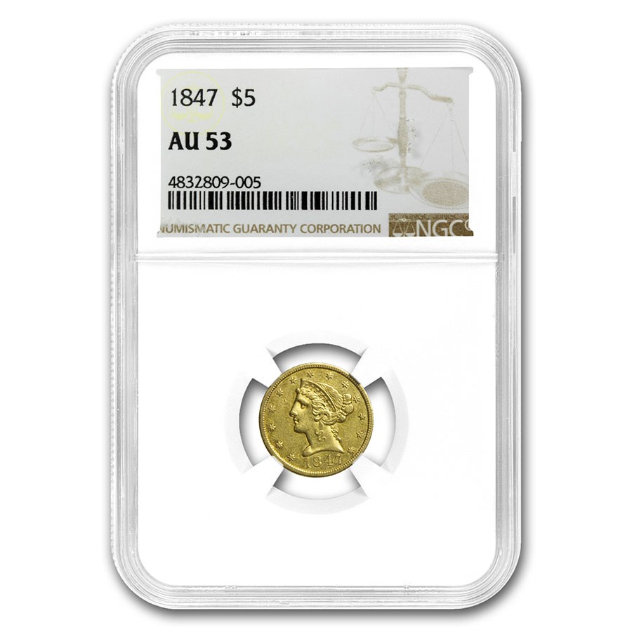 1847 $5 Liberty Gold Half Eagle AU