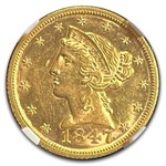 1847 $5 Liberty Gold Half Eagle MS-62 NGC
