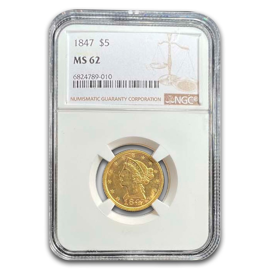 1847 $5 Liberty Gold Half Eagle MS-62 NGC