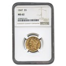 1847 $5 Liberty Gold Half Eagle MS-62 NGC