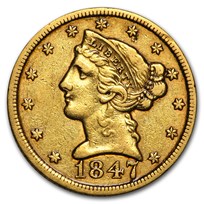 1847 $5 Liberty Gold Half Eagle XF