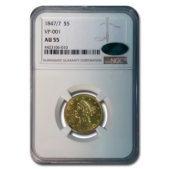 1847/7 $5 Liberty Gold Half Eagle AU-55 NGC CAC (VP-001) 1847/7 $5 Liberty Gold Half Eagle AU-55 NGC CAC (VP-001)