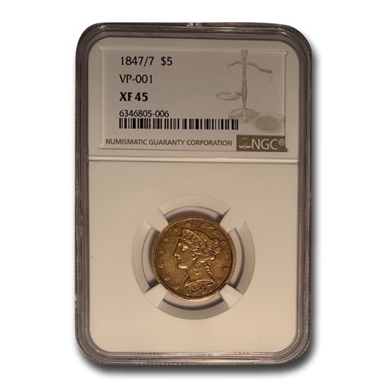 1847/7 $5 Liberty Gold Half Eagle XF-45 NGC (VP-001) 1847/7 $5 Liberty Gold Half Eagle XF-45 NGC (VP-001)