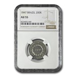 1847 Brazil Silver 200 Reis AU-55 NGC