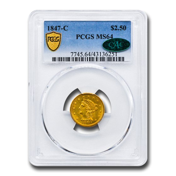1847-C $2.50 Liberty Gold Quarter Eagle MS-64 PCGS CAC 1847-C $2.50 Liberty Gold Quarter Eagle MS-64 PCGS CAC