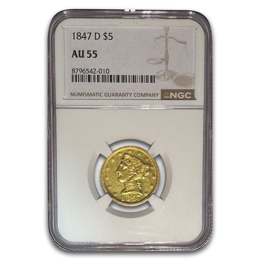 1847-D $5 Liberty Gold Half Eagle AU-55 NGC
