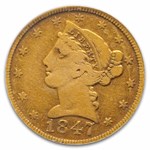 1847-D $5 Liberty Gold Half Eagle F-12 PCGS