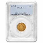 1847-D $5 Liberty Gold Half Eagle F-12 PCGS