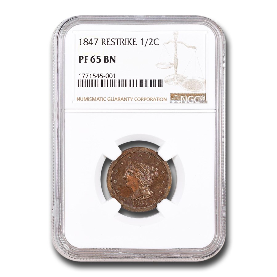 1847 Half Cent PF-65 NGC (Brown, Restrike)