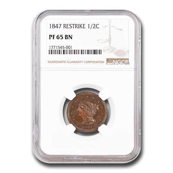 1847 Half Cent PF-65 NGC (Brown, Restrike) 1847 Half Cent PF-65 NGC (Brown, Restrike)