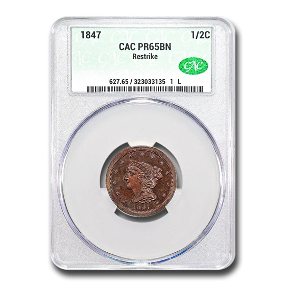 1847 Half Cent PR-65 CACG (Brown, Restrike) 1847 Half Cent PR-65 CACG (Brown, Restrike)