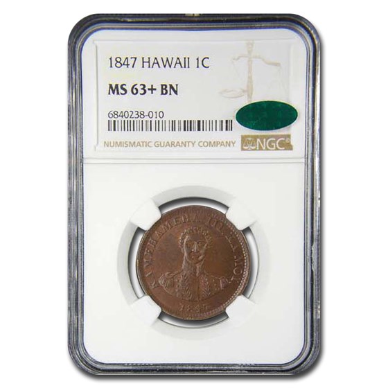 1847 Hawaii Cent MS-63+ NGC CAC (Brown) 1847 Hawaii Cent MS-63+ NGC CAC (Brown)