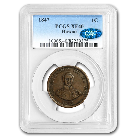 1847 Hawaii Cent XF-40 PCGS CAC 1847 Hawaii Cent XF-40 PCGS CAC