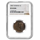 1847 Hawaii Cent XF-45 NGC