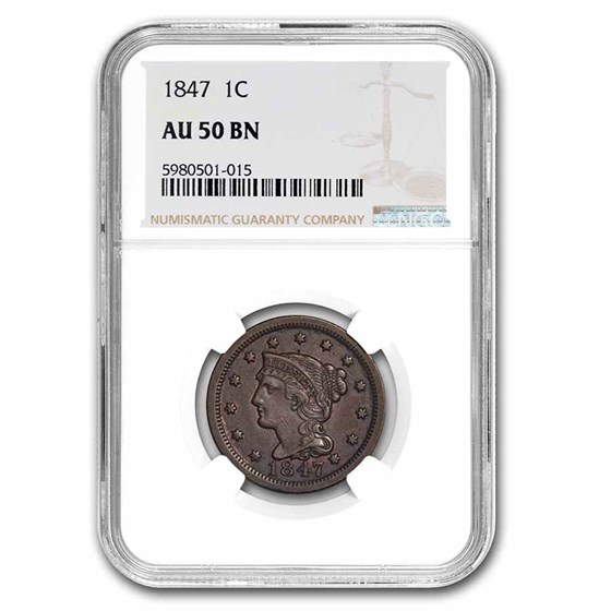 1847 Large Cent AU-50 NGC 1847 Large Cent AU-50 NGC