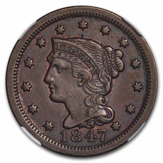 1847 Large Cent AU-50 NGC 1847 Large Cent AU-50 NGC