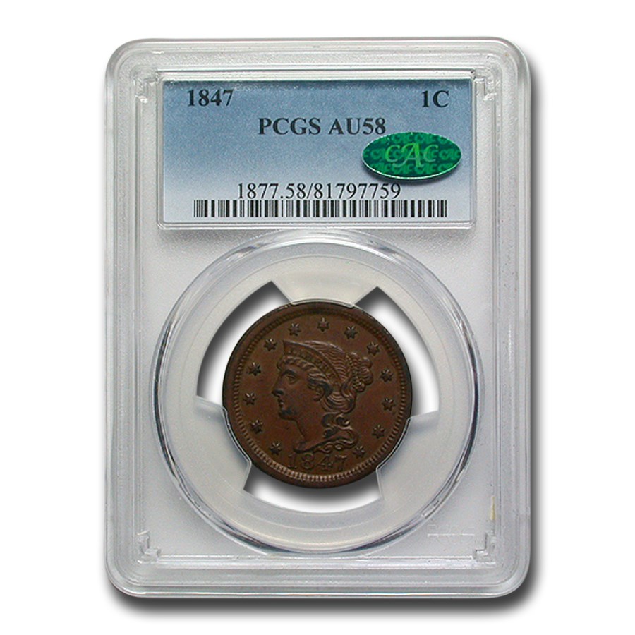 1847 Large Cent AU58 PCGS CAC (Brown)