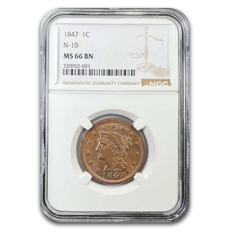 1847 Large Cent MS-66 NGC (Brown)