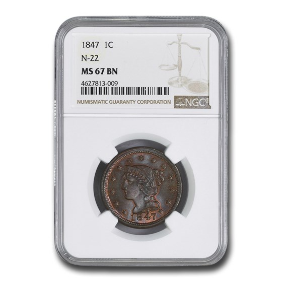 1847 Large Cent MS-67 NGC (Brown, N-22) 1847 Large Cent MS-67 NGC (Brown, N-22)