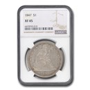 1847 Liberty Seated Dollar XF-45 NGC