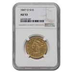1847-O $10 Liberty Gold Eagle AU-53 NGC