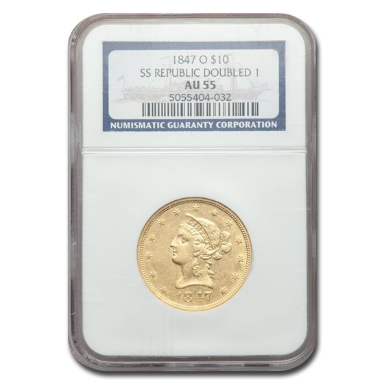 1847-O $10 Liberty Gold Eagle AU-55 NGC (SS Republic Doubled 1) 1847-O $10 Liberty Gold Eagle AU-55 NGC (SS Republic Doubled 1)