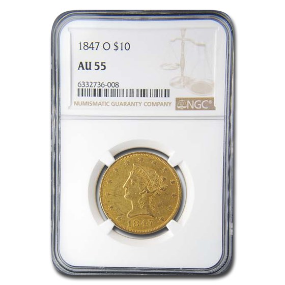 1847-O $10 Liberty Gold Eagle AU-55 NGC