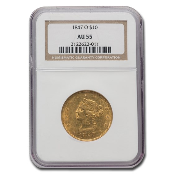1847-O $10 Liberty Gold Eagle AU-55 NGC 1847-O $10 Liberty Gold Eagle AU-55 NGC