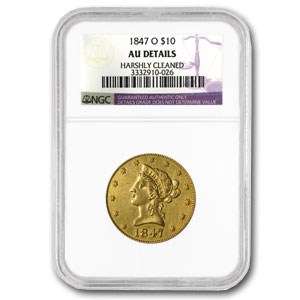 1847-O $10 Liberty Gold Eagle AU Details NGC (Cleaned) 1847-O $10 Liberty Gold Eagle AU Details NGC (Cleaned)
