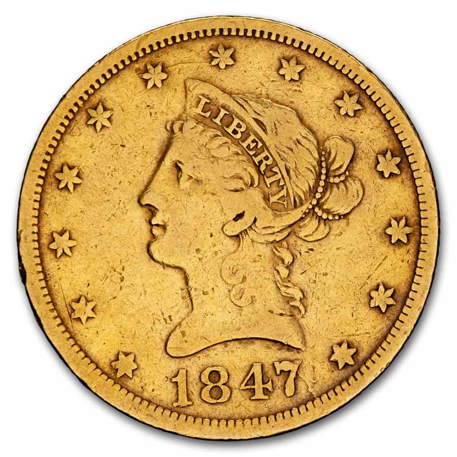 1847-O $10 Liberty Gold Eagle VF Details (Cleaned)