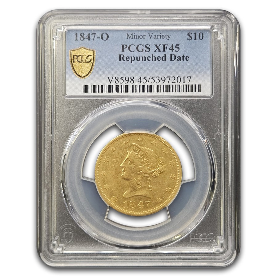 1847-O $10 Liberty Gold Eagle XF-45 PCGS (Repunched Date)