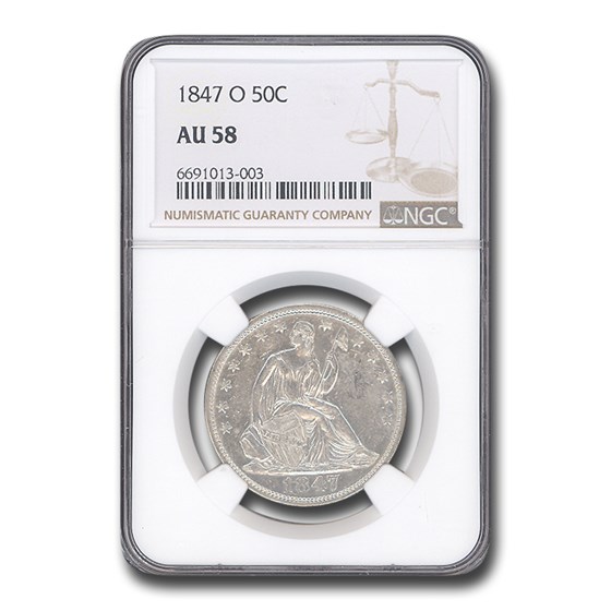 1847-O Liberty Seated Half Dollar AU-58 NGC 1847-O Liberty Seated Half Dollar AU-58 NGC