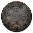 1848-1853 Angola Copper 1/2 Macuta Avg Circ