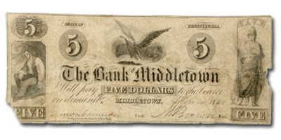 1848 Bank of Middletown, PA, $5 PA-300 Fine COUNTERFEIT 1848 Bank of Middletown, PA, $5 PA-300 Fine COUNTERFEIT