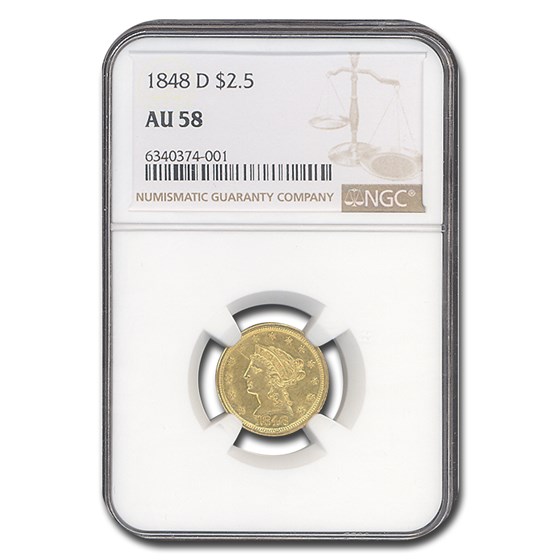 1848-D $2.50 Liberty Gold Quarter Eagle AU-58 NGC 1848-D $2.50 Liberty Gold Quarter Eagle AU-58 NGC