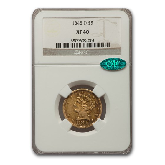 1848-D $5 Liberty Gold Half Eagle XF-40 NGC CAC 1848-D $5 Liberty Gold Half Eagle XF-40 NGC CAC