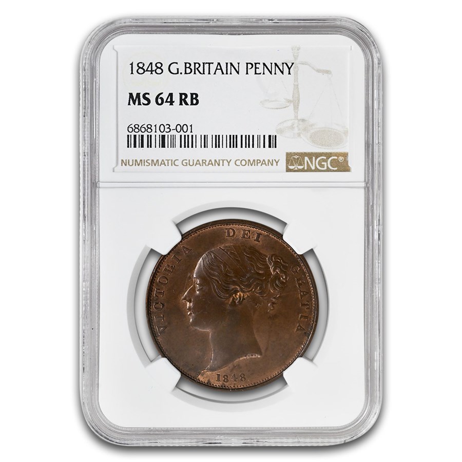 1848 Great Britain Penny Victoria MS-64 NGC (Red/Brown)