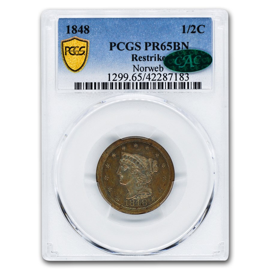 1848 Half Cent PR-65 PCGS CAC (Brown, Restrike)