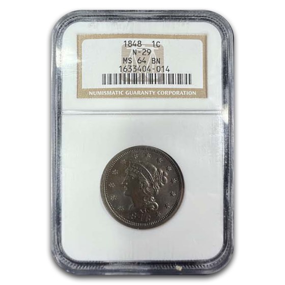 1848 Large Cent MS-64 NGC (Brown, N-29) 1848 Large Cent MS-64 NGC (Brown, N-29)