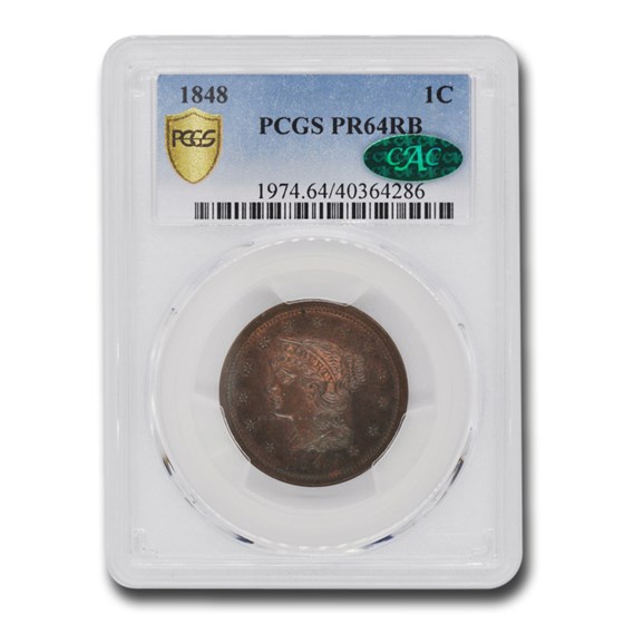 1848 Large Cent PR-64 PCGS CAC (Red/Brown)